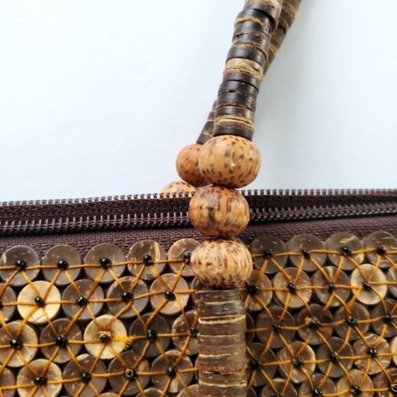 Vintage handmade Shell Beaded Purse Handbag Trapezoid Bohemian - Picture 4 of 6